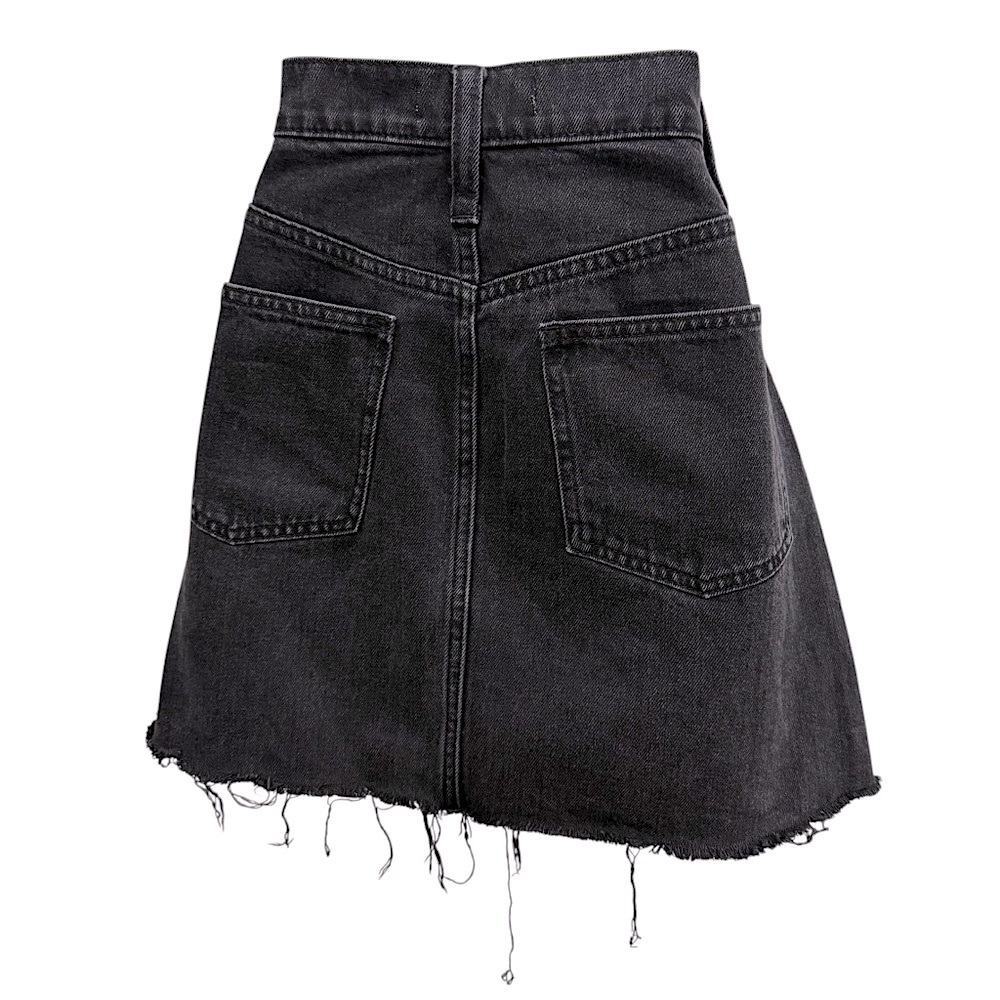 Madewell Frisco 70’s High Rise Black Wash Raw Hem A-Line Denim Mini Skirt 27 - Picture 8 of 12